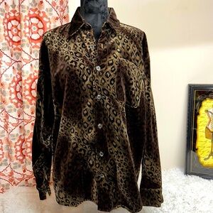 Vintage True Grit Crushed Cotton-Velvet Cheetah Print. Lined Jacket-Shirt